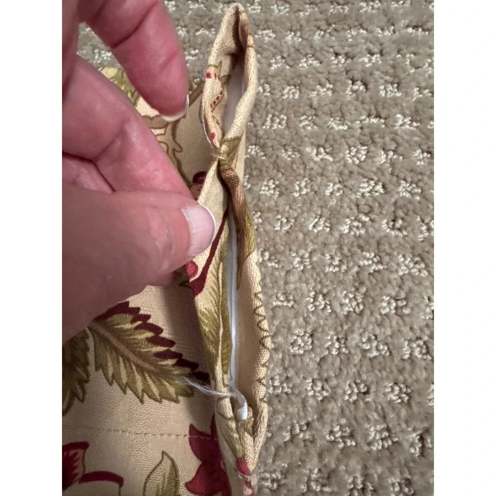 Waverly Floral Scalloped Window Valance Cream Red Green Striped Trim 50x18